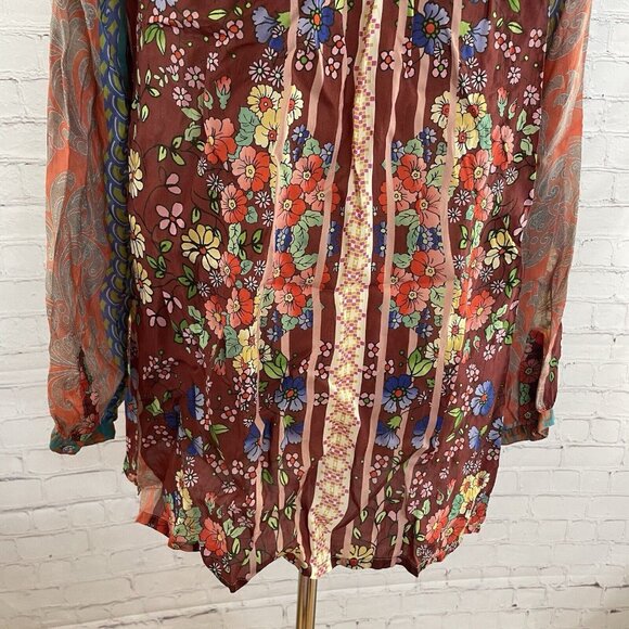 NEW Johnny Was Printed Rayon Tunic Womens Sz S Multicolor Retro Bohemian Blouse - Picture 7 of 9